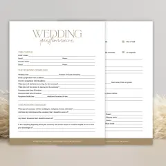 Formularz "Wedding Questionnaire" z polami do wypełnienia dotyczącymi ślubu, z ozdobnym tłem z trawy pampasowej.