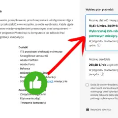 Ile kosztuje Photoshop na miesiąc? Roczna płatność miesięczna to 18,43 €, z 25% rabatem przez pierwsze 6 miesięcy.
