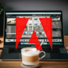 Laptop z programem do edycji zdjęć i logo Adobe. Zastanawiasz się, ile kosztuje Photoshop?