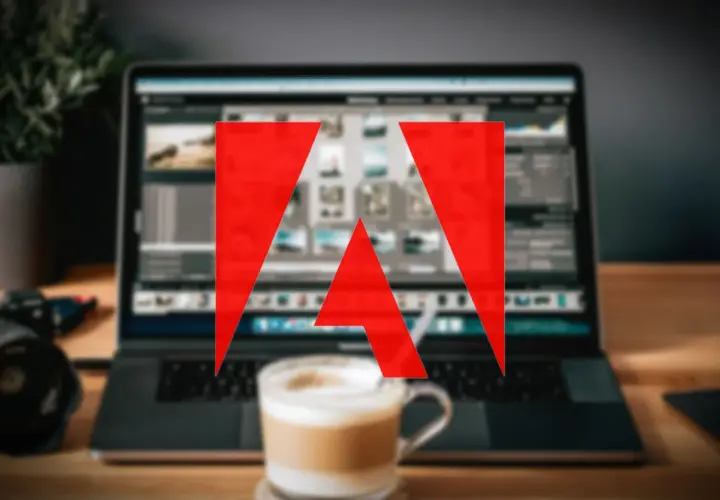 Laptop z programem do edycji zdjęć i logo Adobe. Zastanawiasz się, ile kosztuje Photoshop?