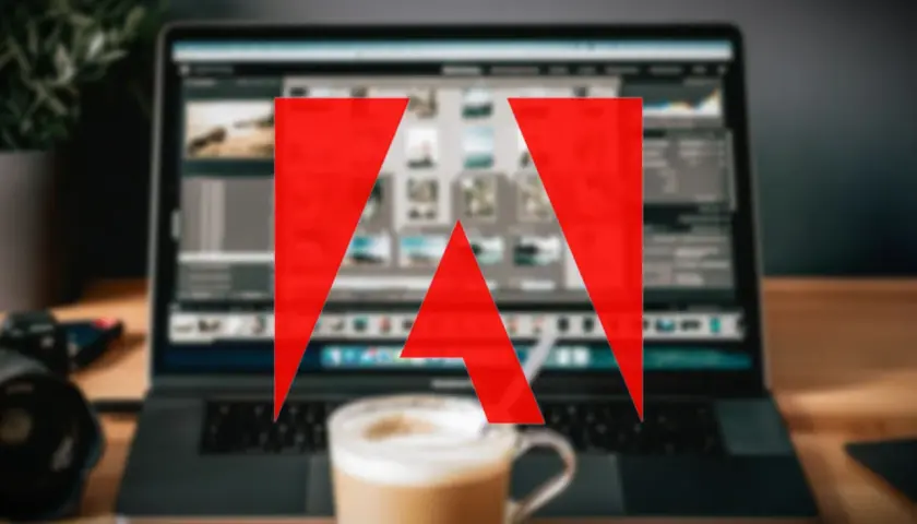 Laptop z programem do edycji zdjęć i logo Adobe. Zastanawiasz się, ile kosztuje Photoshop?
