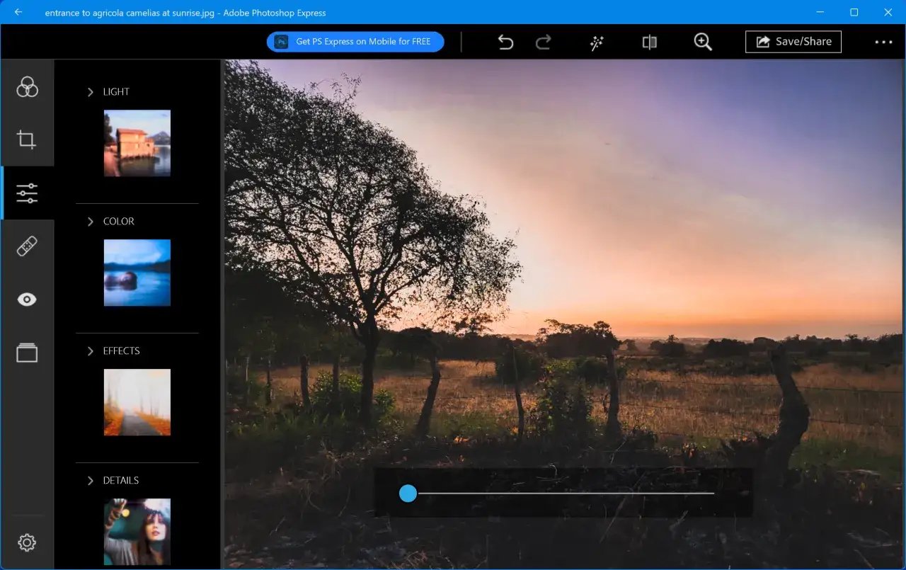 Adobe Photoshop Express interface or 7-day trial screenshot