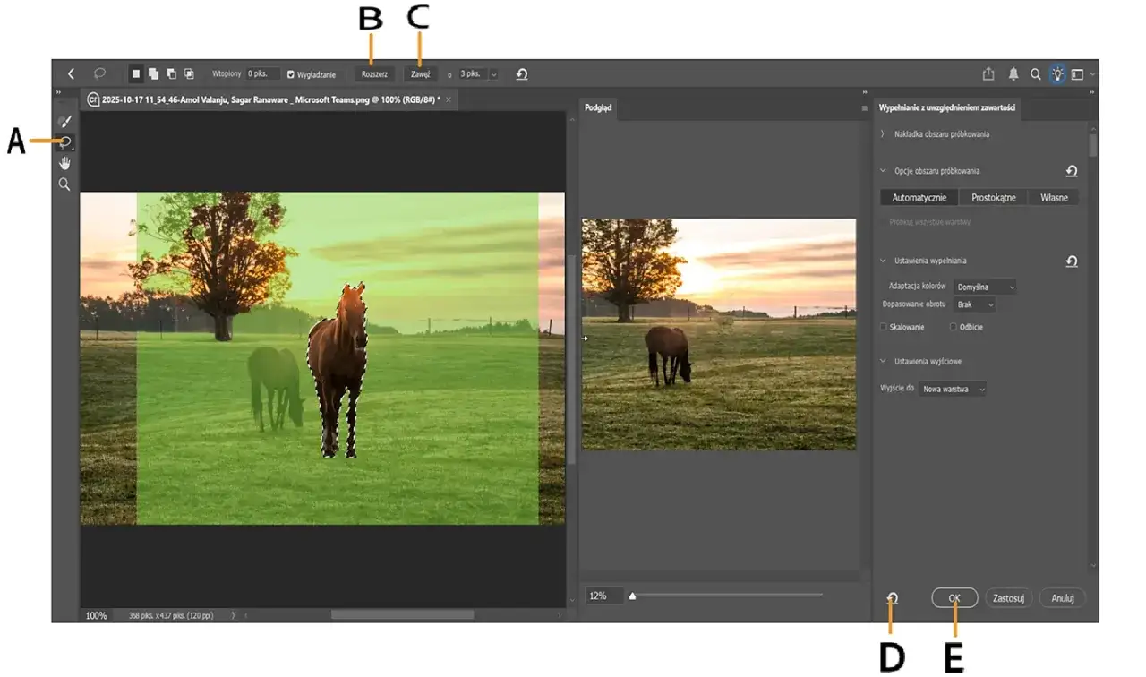Photoshop usuwanie drobnych obiektów przed po